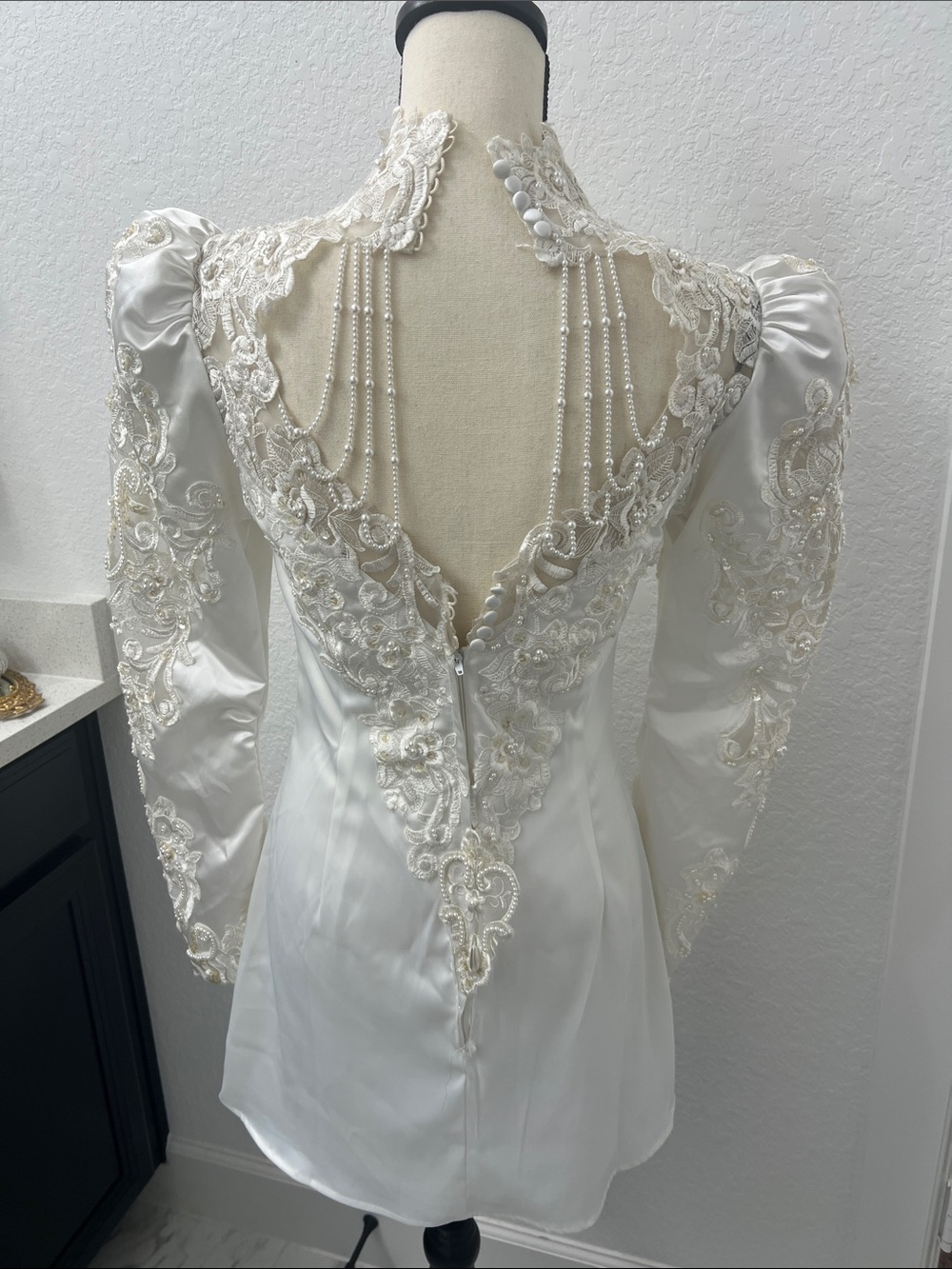 Vintage Re-Worked Ivory Beaded Long Sleeve Mini Dress - Picture 4 of 13
